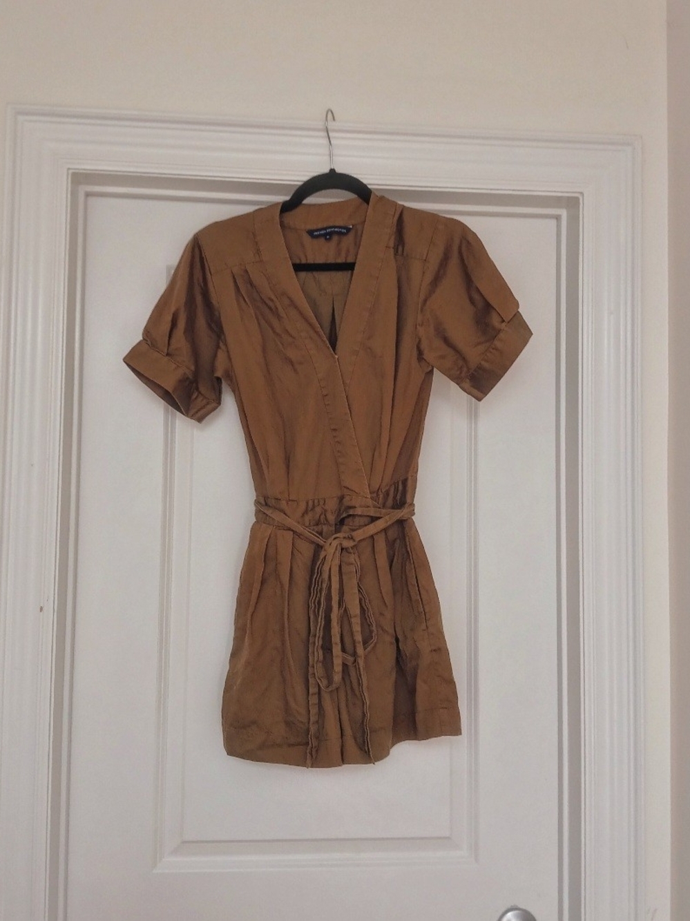 French Connection V-Neck Tie-In Romper in Khaki